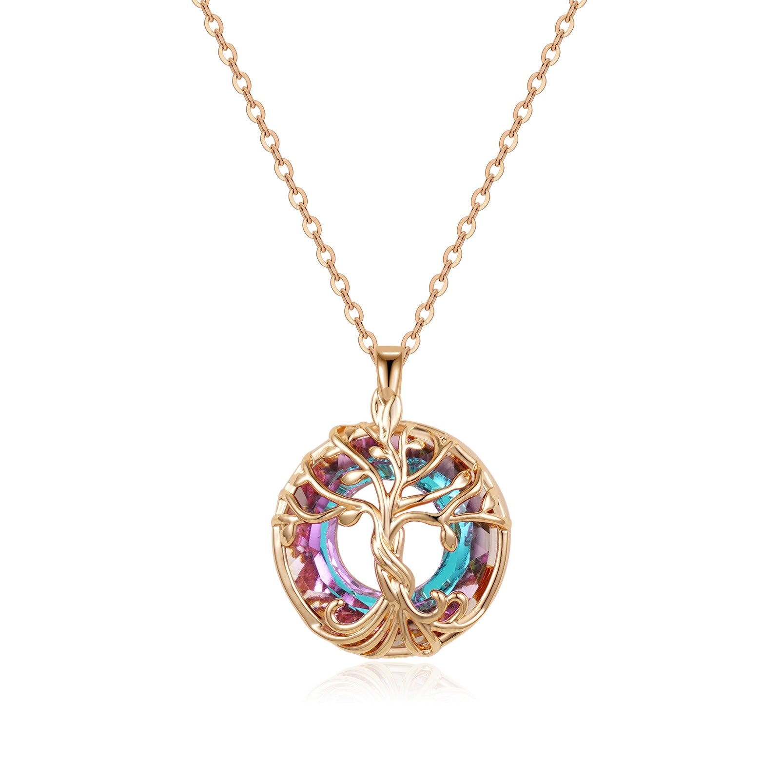 Wholesale Tree of Life Colored Crystal Round Necklace Collarbone Chain